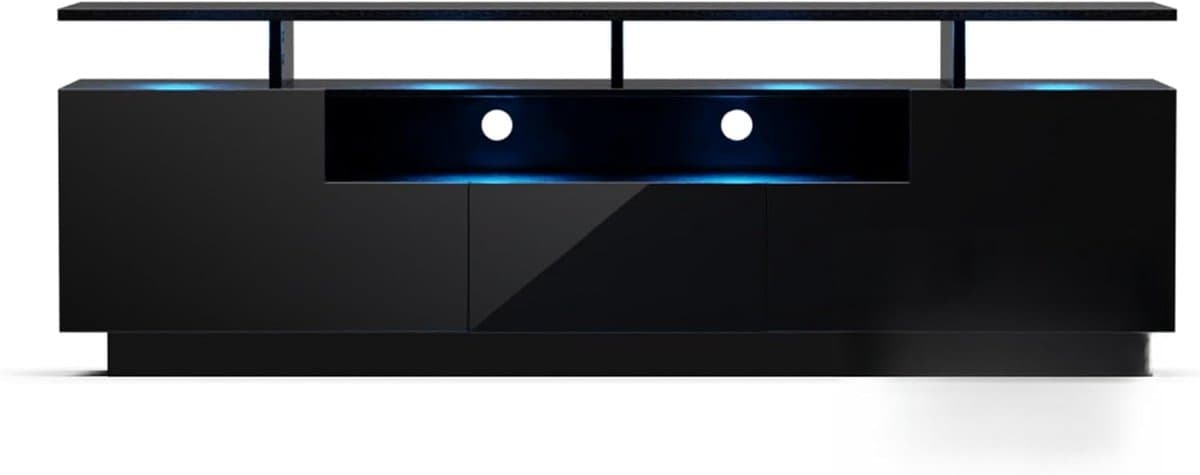 Tv Meubel - Woonkamermeubel Kast - Media Opslag - Geïntegreerde Kleurleds - 150cm Breed - Zwart
