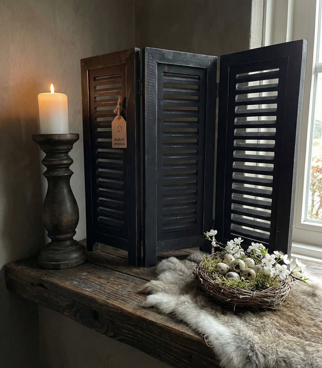 Raamshutter – Kamerscherm - 3 Luik - Hout - 50cm - Zwart