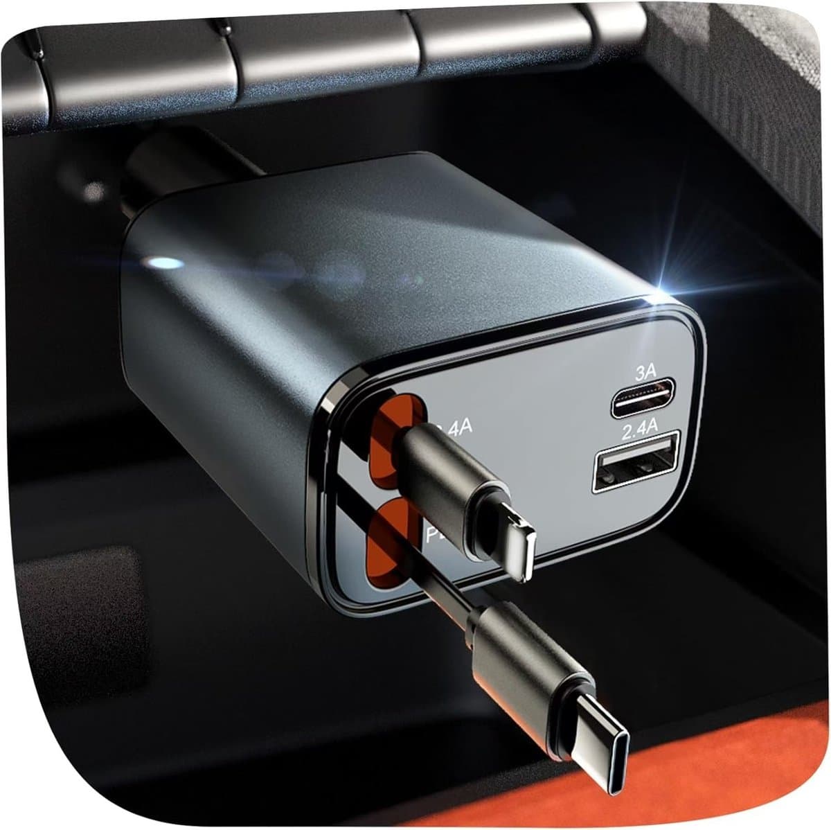 Sounix Autolader - 4-in-1 Intrekbare Autolader - Auto-adapter USB-C snellader - Auto-accessoire - Grijs