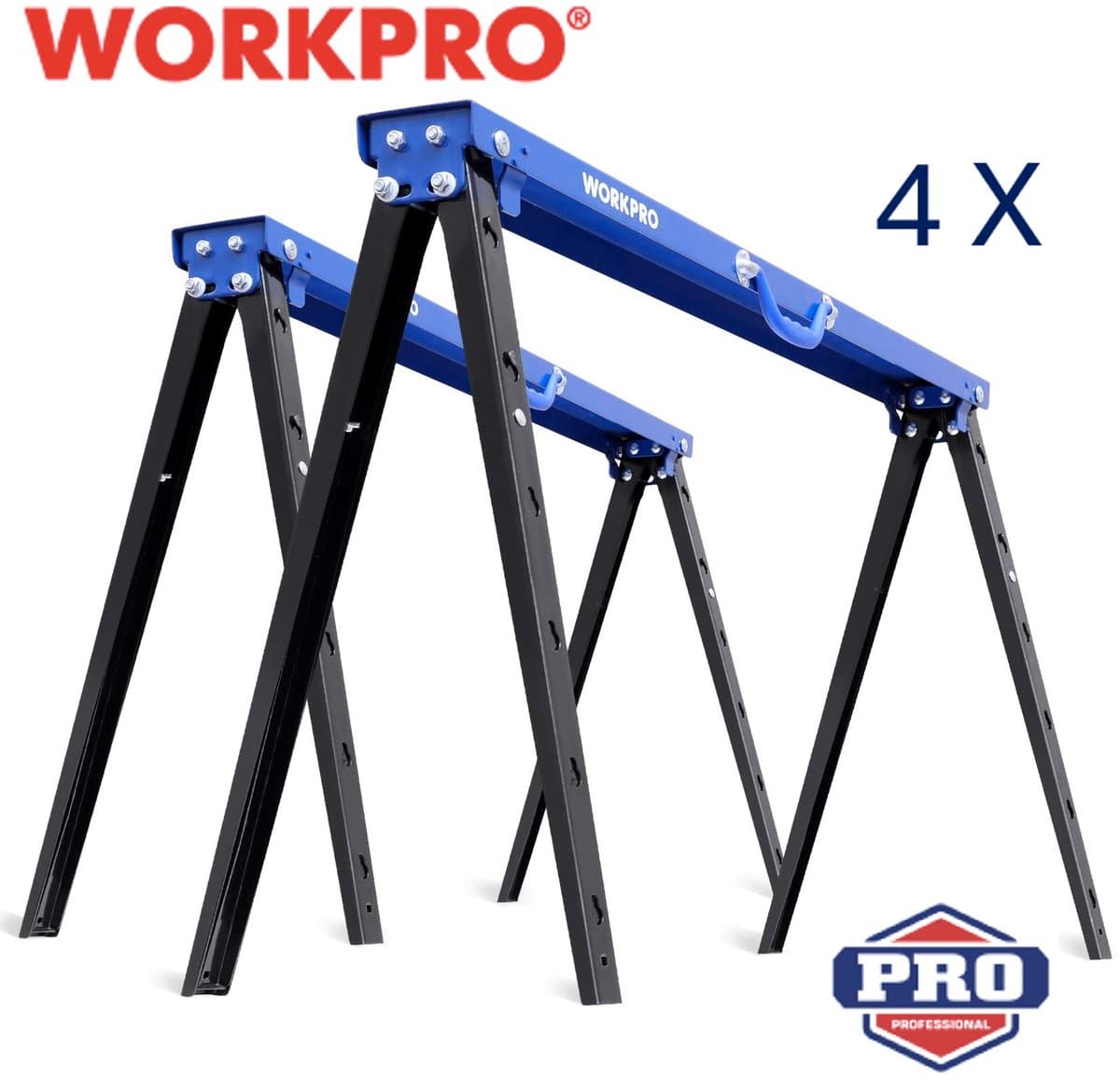 WORKPRO WP203301 Set Schragen 4 stuks – Heavy Duty – Tot 200 kg per schraag – In hoogte verstelbaar – Opvouwbaar