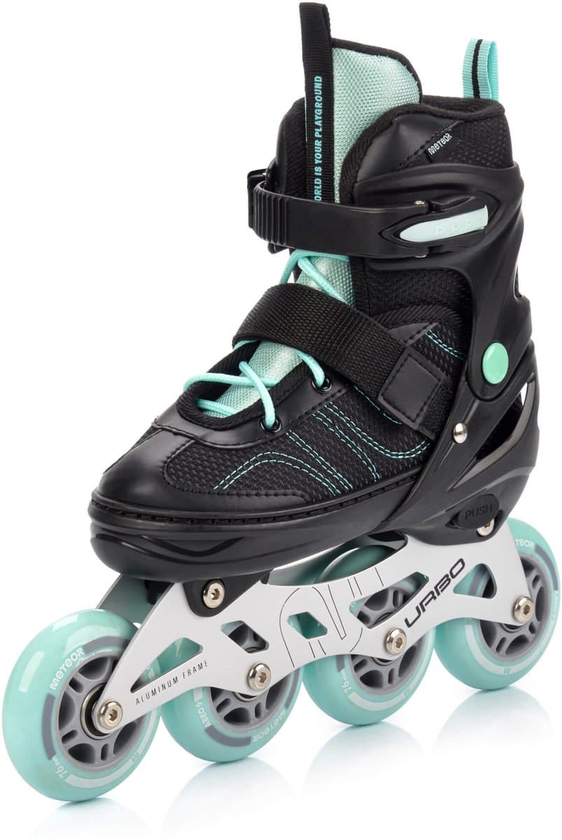 Meteor - Inlineskates Urbo - Maat 38-41 - Zwart/Mint - Verstelbaar - ABEC-9 - Met rem