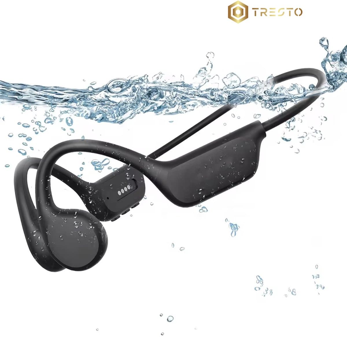 TRESTO - Bone Conduction Headphone - Sport Oortjes Draadloos - Hardloop Hoofdtelefoon - Draadloze Bluetooth Koptelefoon - Sportoordopjes - Draadloos - Hardlopen - Open Ear - Wireless - IPX5 waterdicht / Zwart