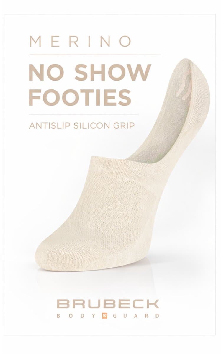Brubeck Merino Sneakersokken / Footies – No Show Sokken – Antislip Silicon Grip – Naadloos - Unisex - Creme 44/46
