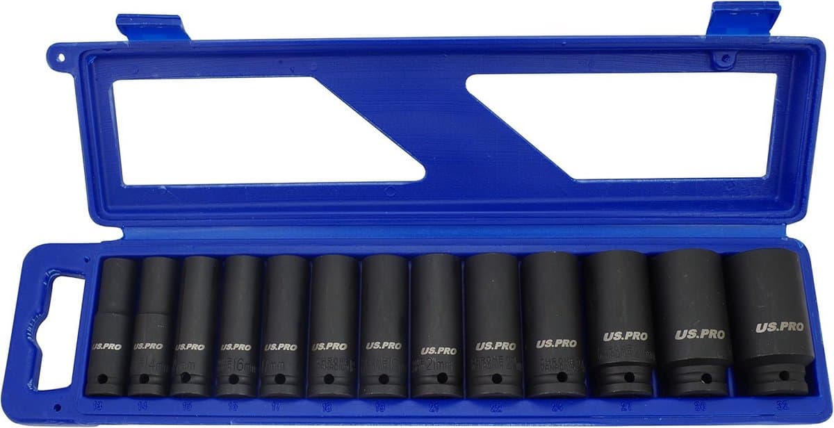 13-delige 1/2" Aandrijving Diepe Slagsleutelbits Set Metrisch 13mm tot 32mm