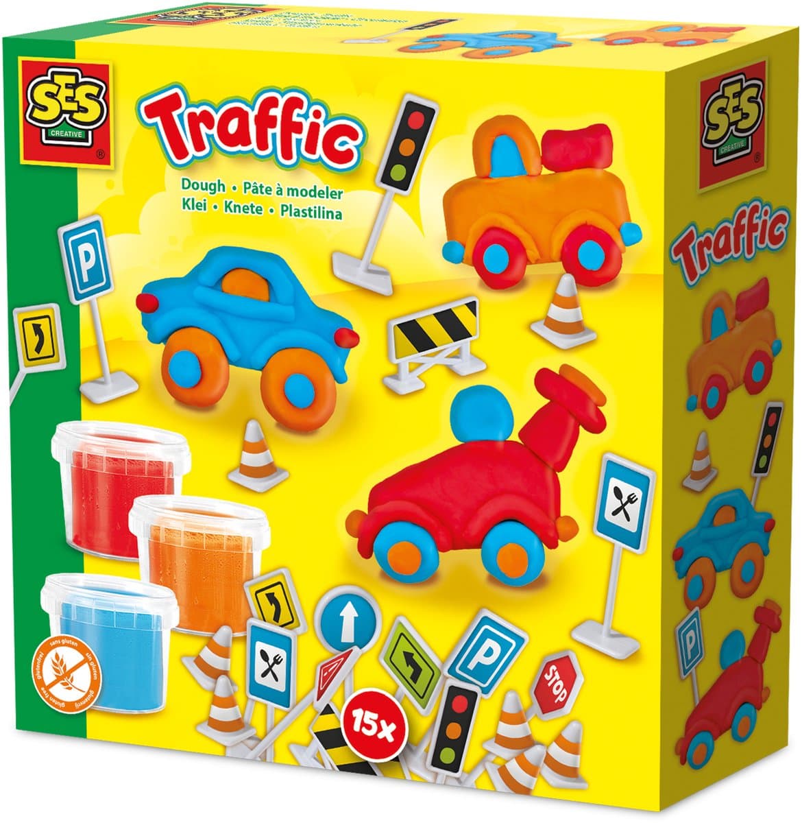 SES Creative - Traffic Klei - Auto Set - Vegan en Glutenvrij - Herbruikbaar - Uitwasbaar - Vanaf 3 jaar
