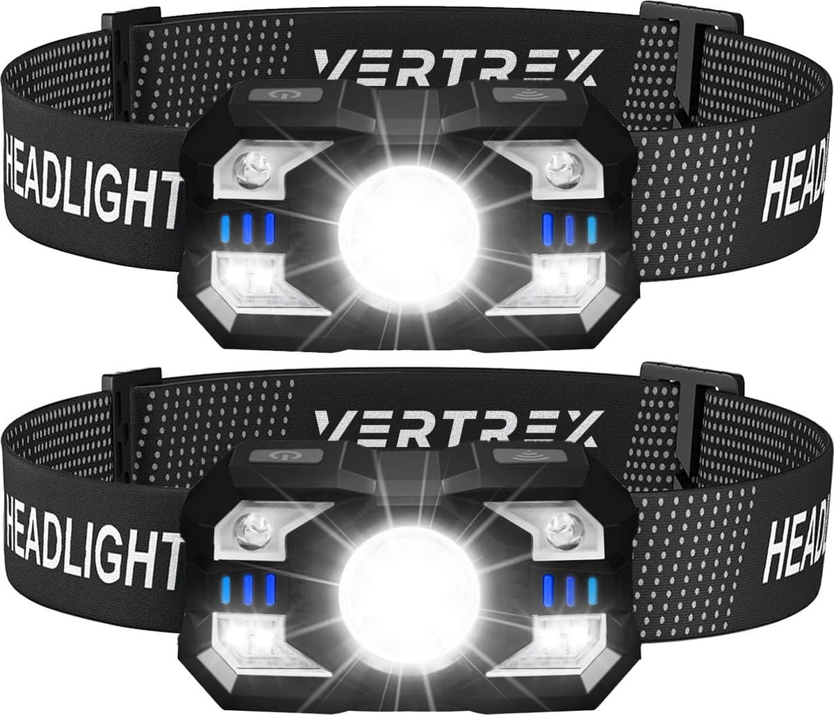Vertrex LED Hoofdlamp Oplaadbaar – 2 stuks – Wit & Rood Licht – Hoofdlampje – Hoofdlampen – Koplamp – Hoofdzaklamp -Hardloop Verlichting