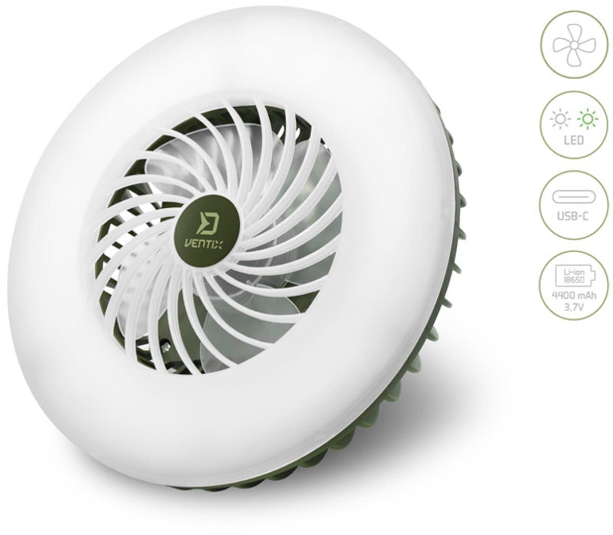 Delphin - Ventilator - met Lamp - en Powerbank - Ventix - Campinglamp