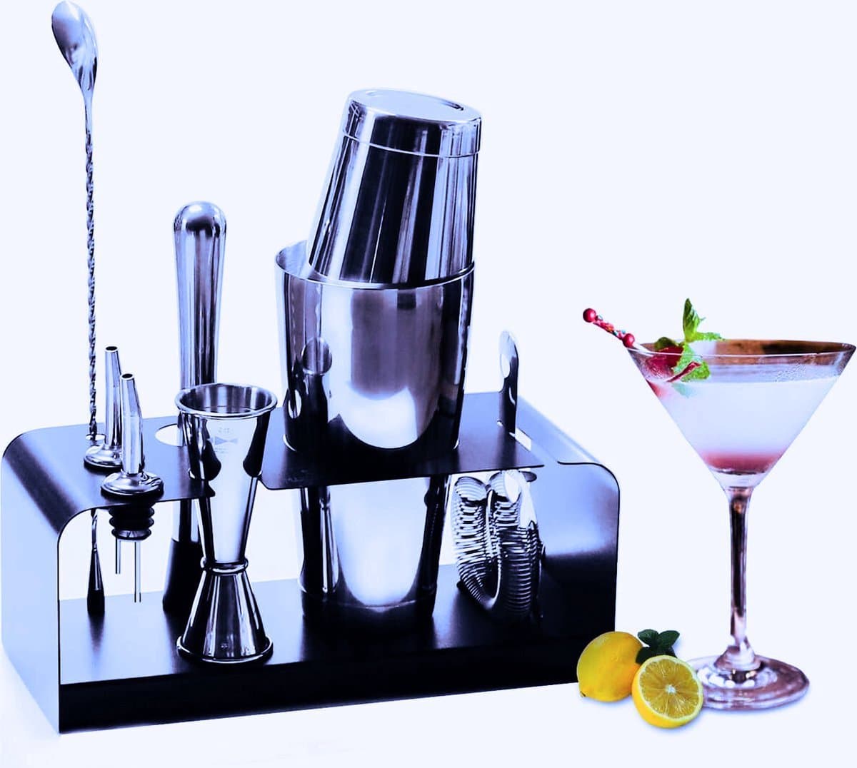 Thuys – 8 – Delige Cocktailshakerset – Met Standaard – Roestvrijstalen Home Barman Kit – Voor Martini En Cocktails