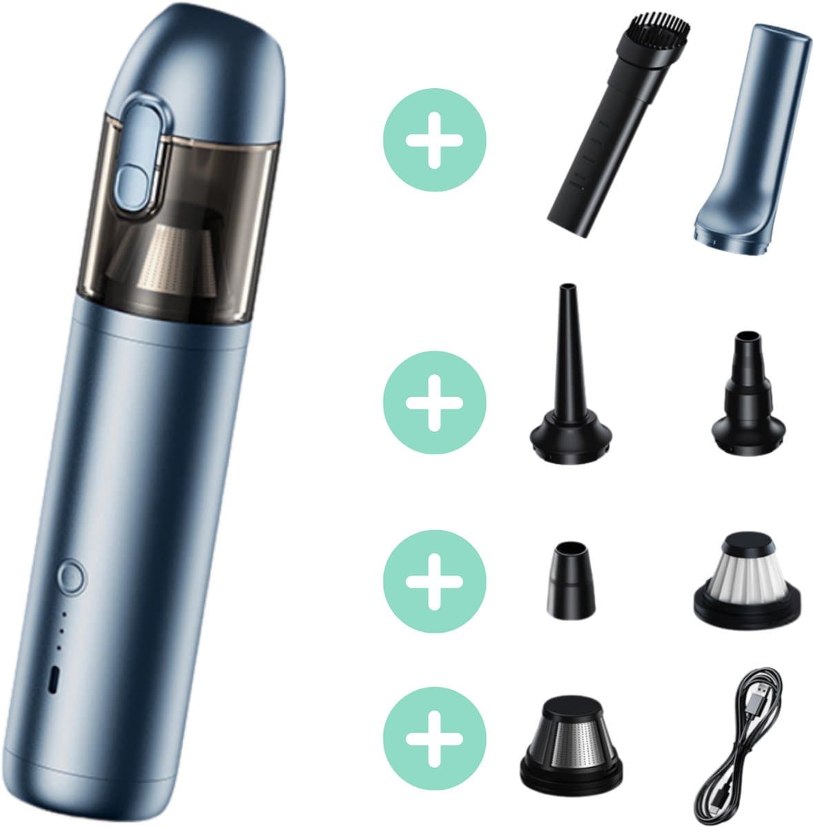 Purgato - Auto Stofzuiger - 2 in 1 Zuig- en Blaasfunctie - Draadloos - 16000Pa - Kruimeldief - USB