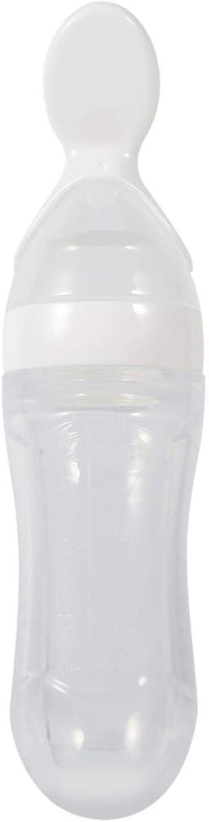 ByShane - Voor kinderen van 0-24 maanden: Siliconen Zuigfles Lepel Voedsel Feeder - 90 ml met Staande Basis - Doseren en Voeden - Wit