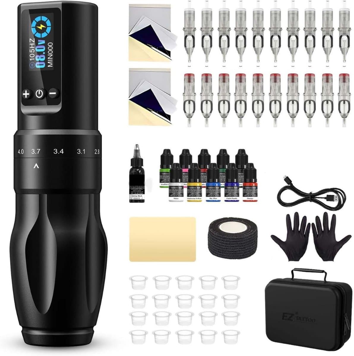 CLGP® Tattoo Machine met Accessoires - Tattoo kit Draadloos - Complete Set - Zwart