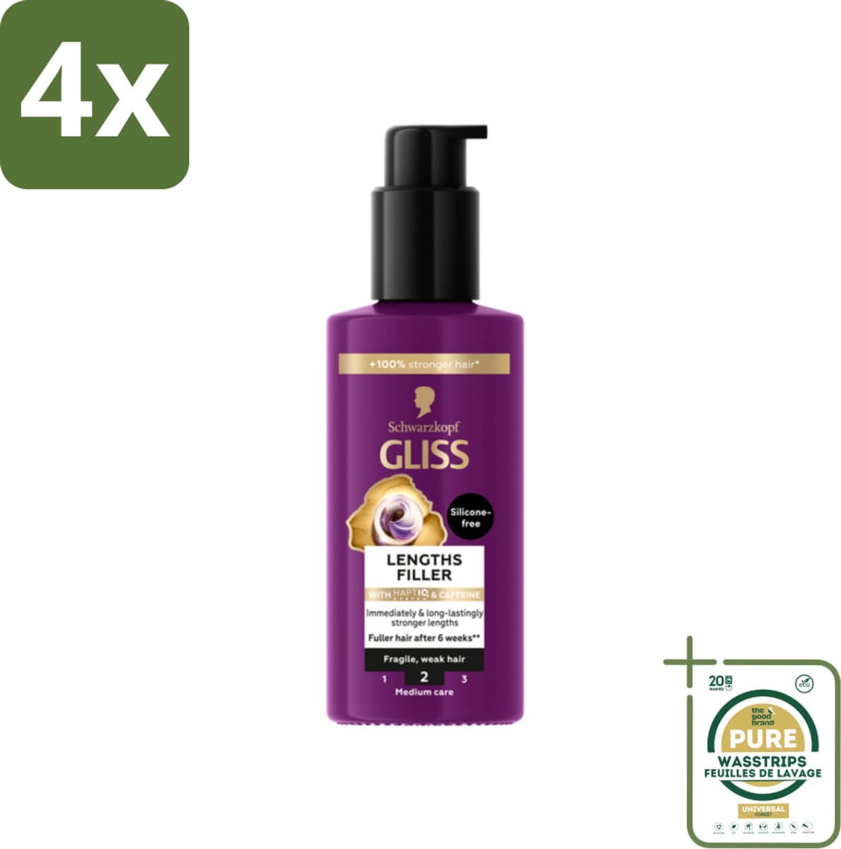Gliss - Haarserum - Lengths Filler - Siliconenvrij met Cafeïne - Voor Sterker Haar - 100 ml - Voordeelverpakking - 4 stuks - Haarbreuk voorkomen - Volle haardos