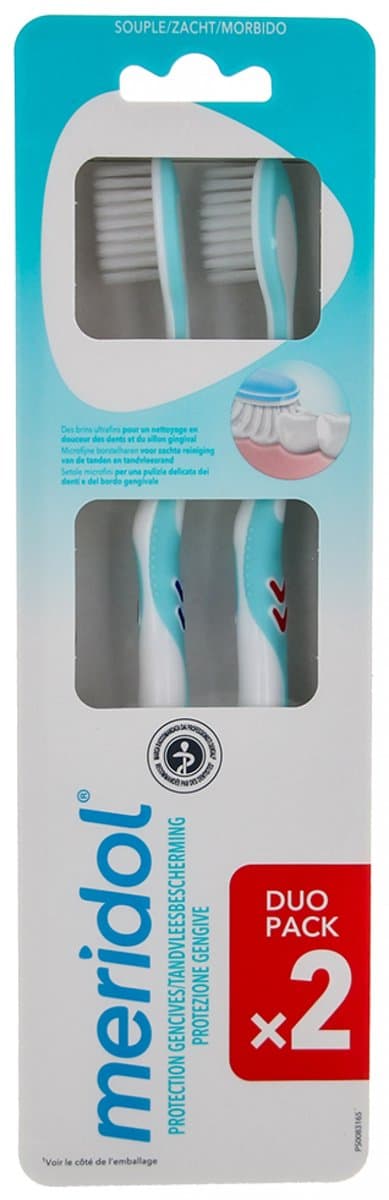 Meridol Duo-Pack Zachte Tandenborstels (Kleur : Rood en blauw)