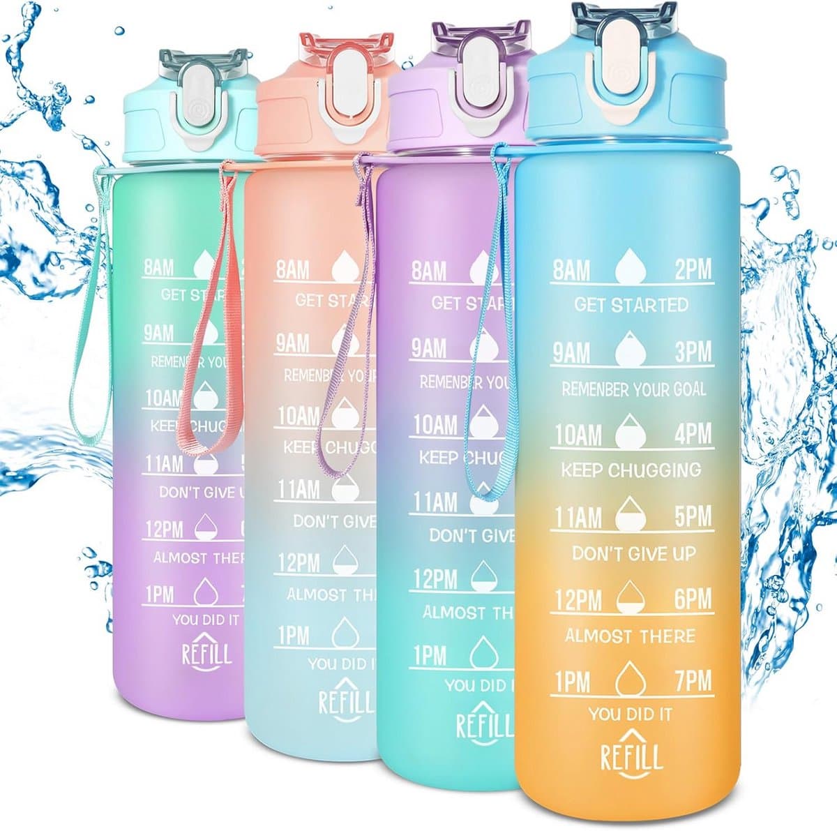 Lekvrije drinkfles voor kinderen met rietje en tijdmarkering - 700 ml sportdrinkfles