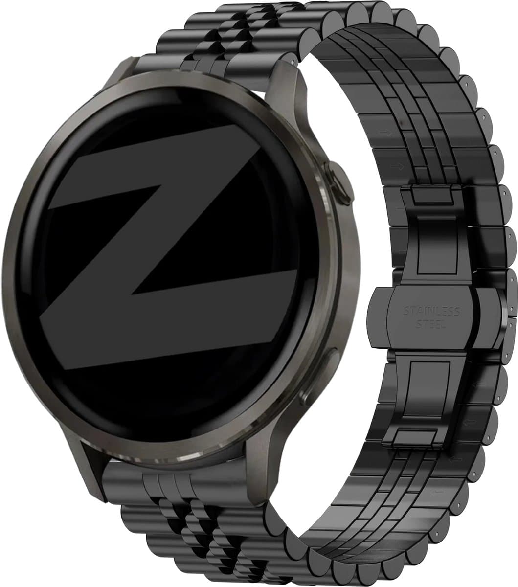 Bandz Stalen band 'Jubilee' (18mm) - Geschikt voor Garmin Vivoactive 4s / Vivomove 3s / Venu 2s / Venu 3s / Forerunner 255s / Forerunner 265s / Venu 4 - 41mm - Zwart