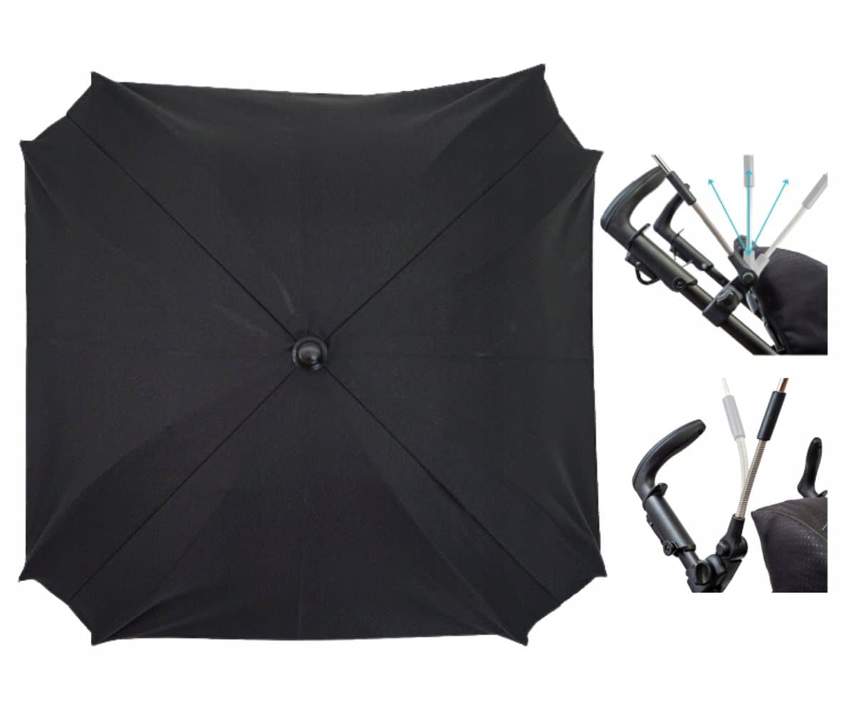 Zwart Vierkant Kinderwagenparasol UV50+ 62cm