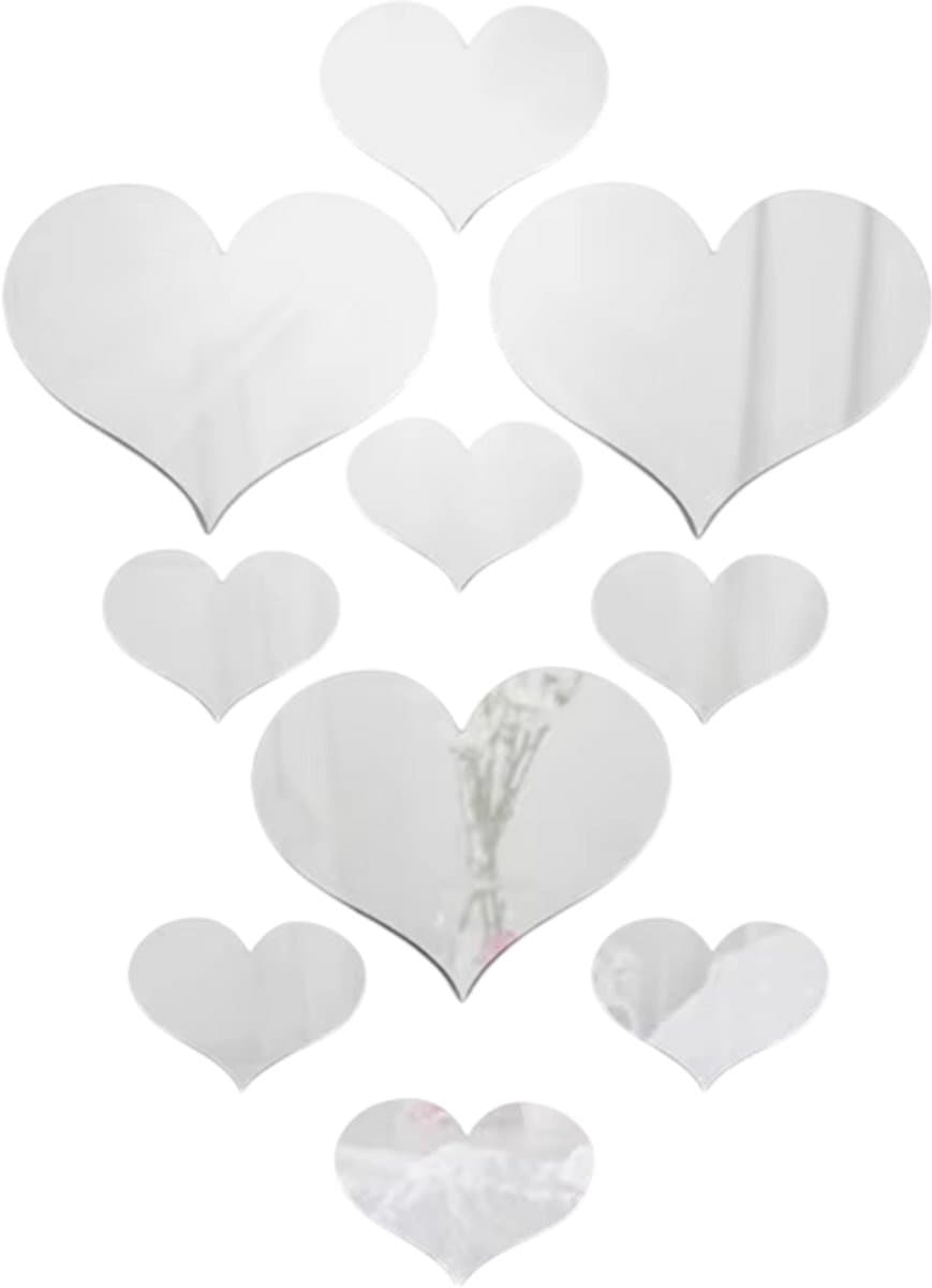10-delige 3D Hart Wandstickers – Spiegel Muurstickers – Zelfklevende & Verwijderbare Wanddecoratie voor Woonkamer, Slaapkamer, Kinderkamer en Thuisdecoratie - ZILVER