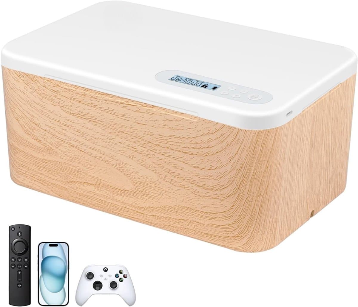 Quvo® Telefoonkluis - Opbergbox - Timerbox - Houtnerf - 15cm x 25cm x 11cm
