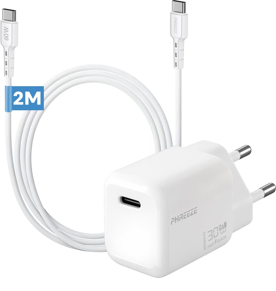 Usb C snellader met usb C kabel 30w - Usb C power adapter - Usb C naar usb C - 2m lang