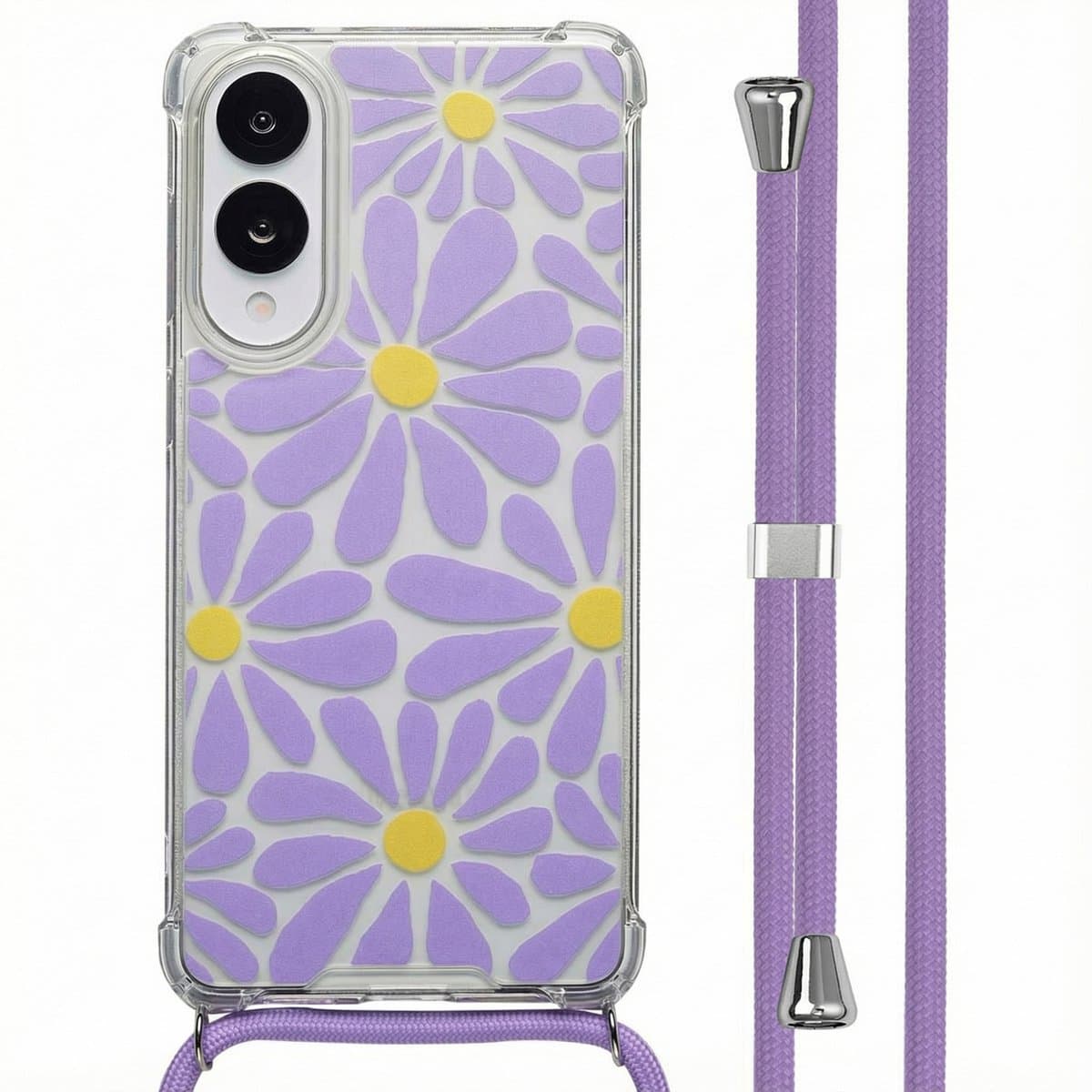 imoshion Hoesje - Geschikt voor Samsung Galaxy S25 Edge - Design Hoesje met Koord - Tropical Violet Flowers Connect