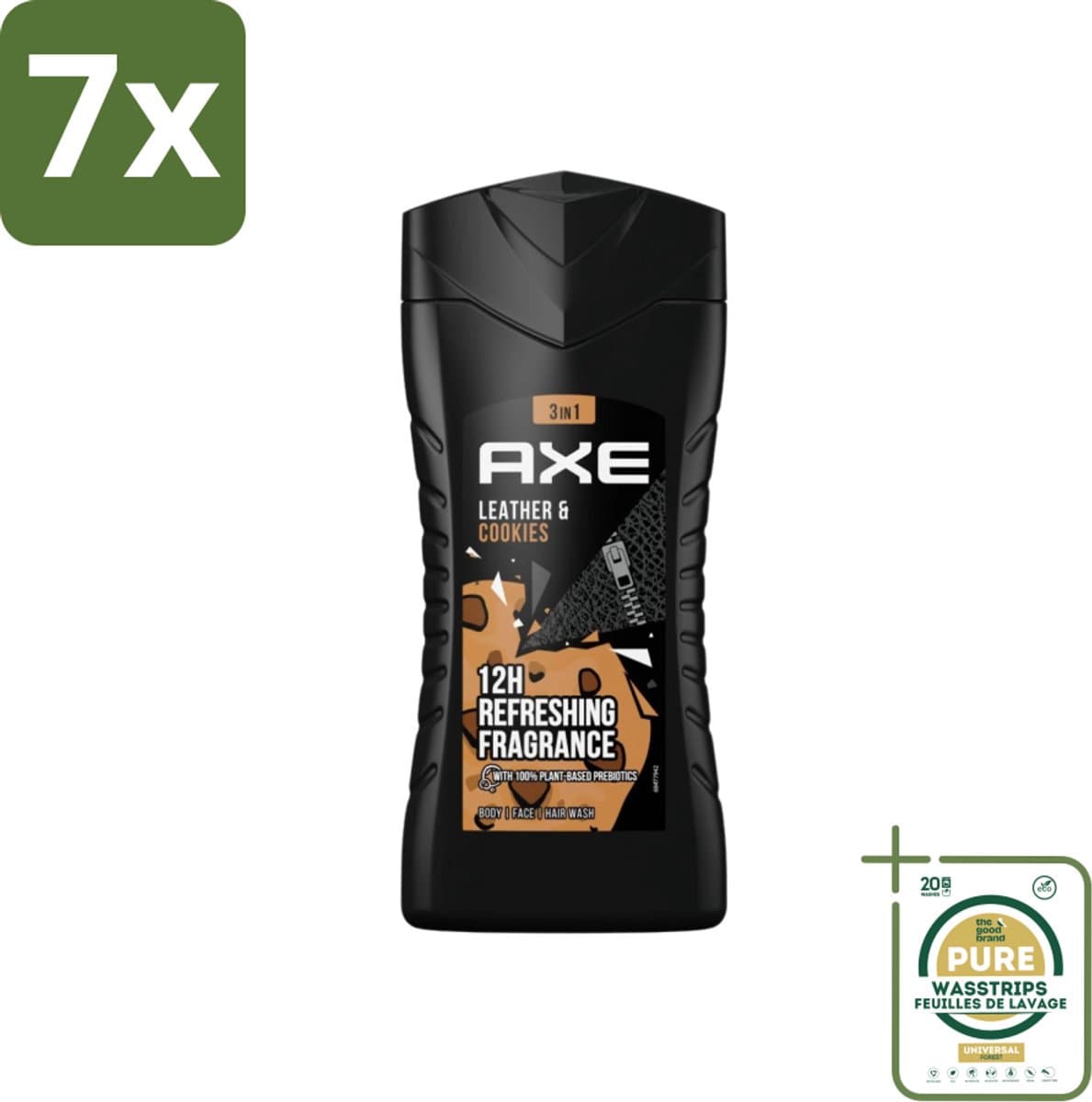 7 x Axe - 3-in-1 Douchegel - Leather & Cookies - 100% Plantaardig - 250 ml - Grootverpakking - 3-in-1 Douchegel - AXE Leather & Cookies - Douchegel Voor Lichaam - Douchegel Voor Gezicht - Douchegel Voor Haar