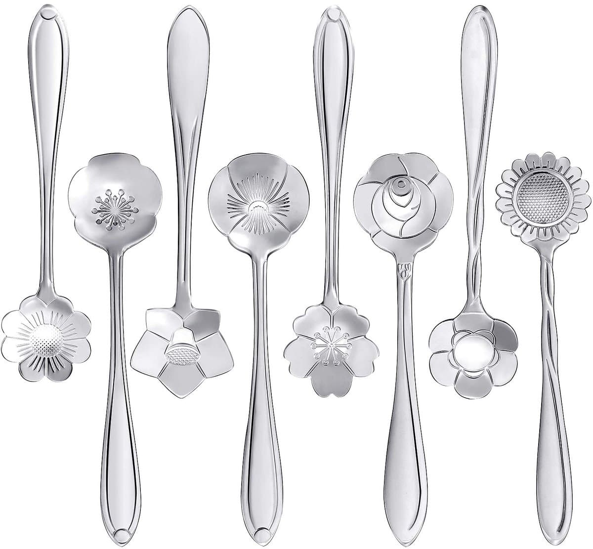 6 stuks - Lepels- lepelset - Koffielepel – RVS - Dessertlepelset – 12 cm – IJsschep – Theelepel – Suikerlepel - Bloemmotief - Geschenkset - Zilver