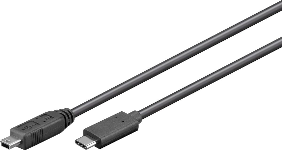 USB Mini B naar USB-C kabel - USB2.0 - tot 3A / zwart - 0,50 meter
