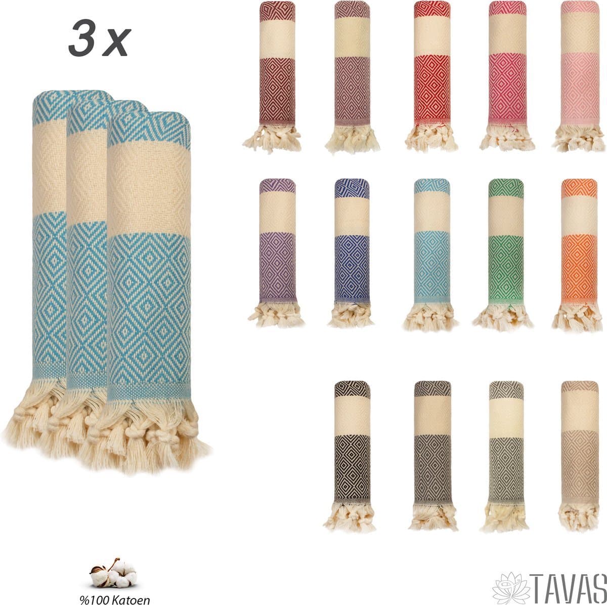 TAVAS Theedoeken & Keukendoeken Set – 3 x 50x90cm – Turkoois - 100% Katoen – Wafelstructuur – Sneldrogend – Zachte Handdoeken voor Keuken