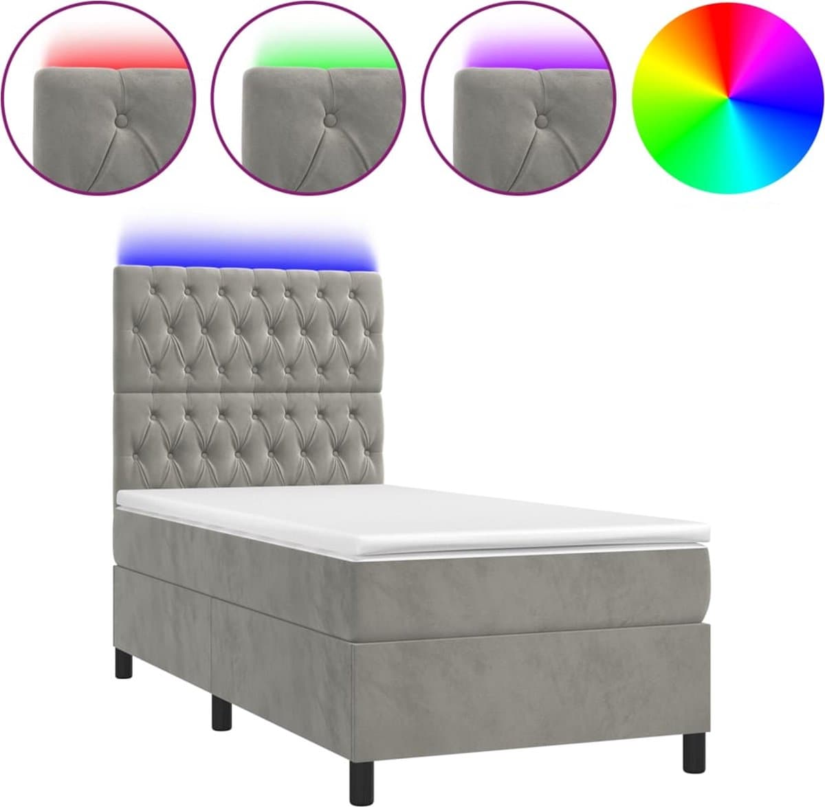 vidaXL - Boxspring - met - matras - en - LED - fluweel - lichtgrijs - 100x200 - cm