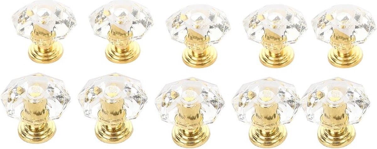 10 Stuks Meubel Knoppen – Handvat voor Lade & Kast – Kristal met Goud – 2.4*2.3 cm
