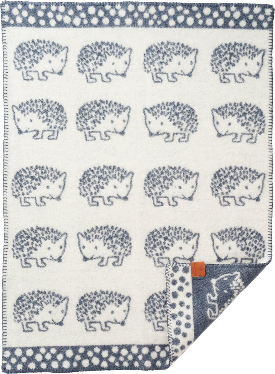 Klippan- wollen wiegdeken- eco wol - Hedgehog egel blauw - 70x90cm