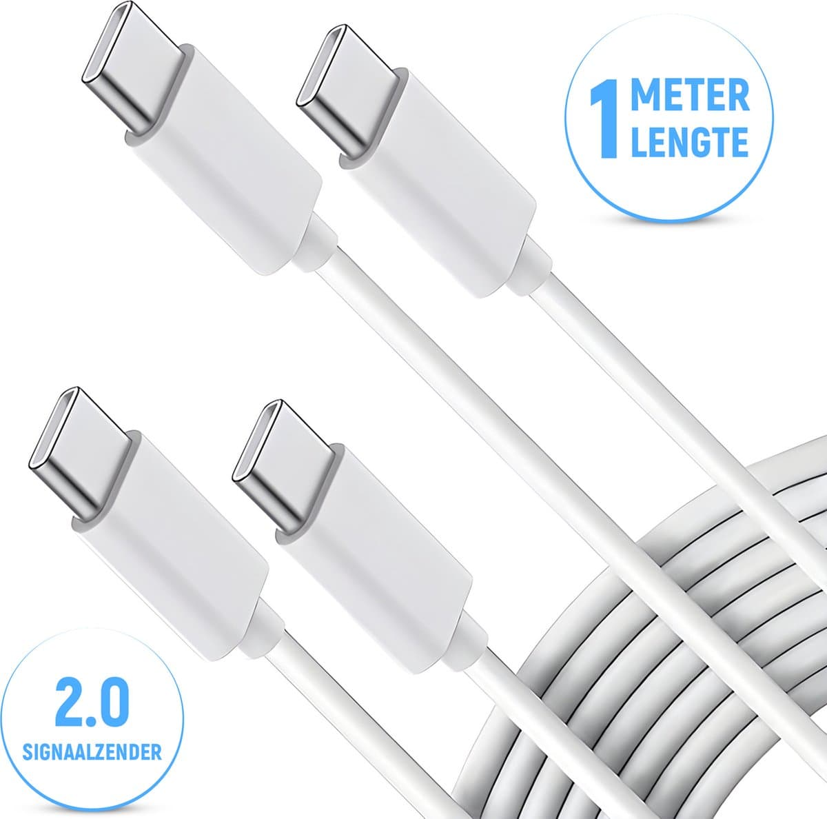 2 Hoge kwaliteit USB-C Kabel’s - Oplaadkabel Datakabel Snellader Type C Kabel 2.0 Signaal Transmissie - Samsung iPhone Huawei - Wit