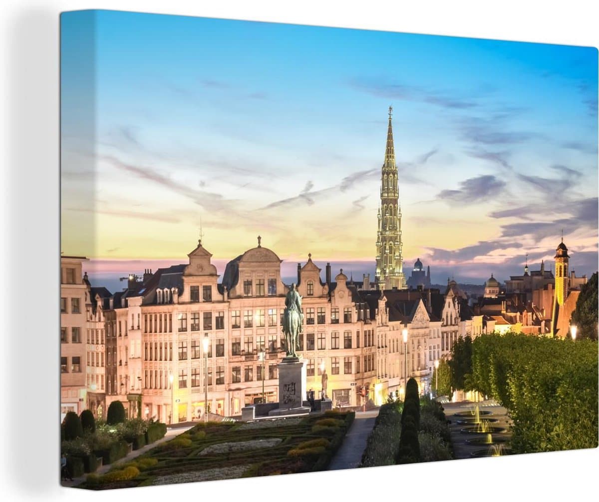 Canvas Schilderij Skyline - Lucht - Brussel - 60x40 cm - Wanddecoratie