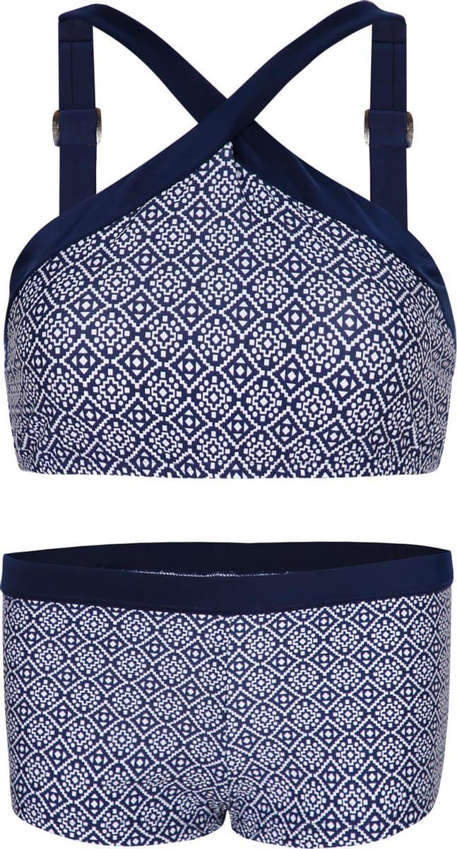 Bikini hipsterbroekje en croptop met brede bandje block navy 164-170