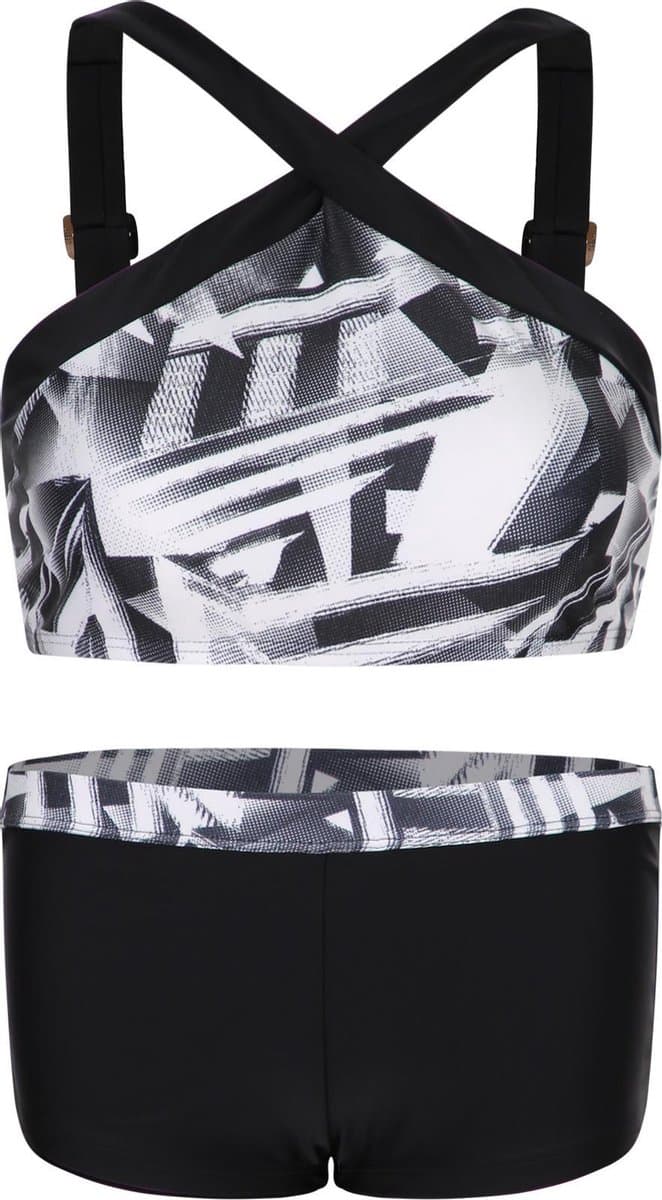 Bikini hipsterbroekje en croptop met brede bandje Zwart-wit 164-170
