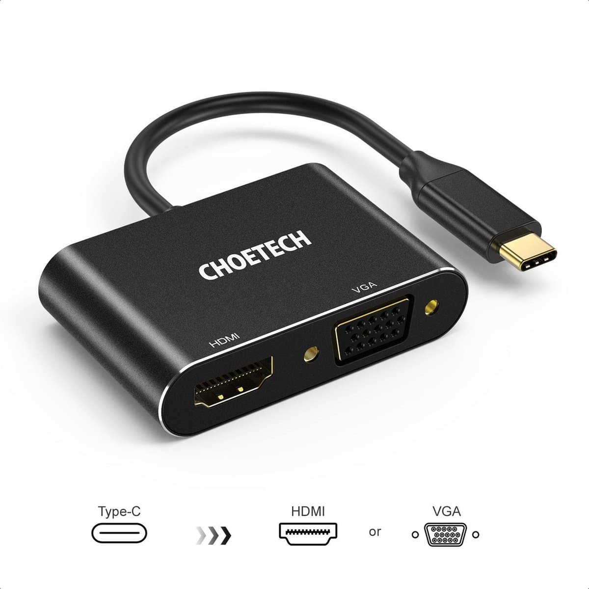 Choetech USB-C naar HDMI en VGA adapter - Dual output - 4K @60Hz / 1080P @60Hz