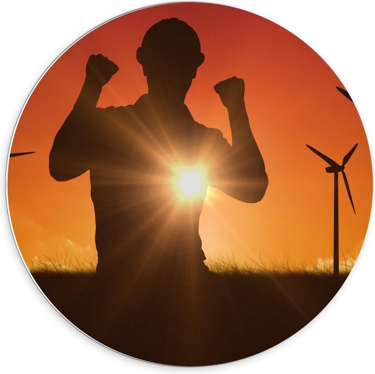 Forex Wandcirkel - Bouwvvakker voor Windmolens - 70x70cm Foto op Wandcirkel (met ophangsysteem)