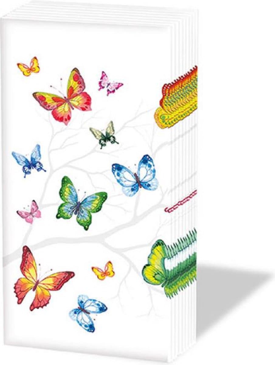 Ambiente - Papieren zakdoeken - Colourful Butterflies - 1 pakje=10 zakdoeken - Vlinders - Tafeldecoratie - Aardigheidje - Bedankje - Geschenkenlaantje