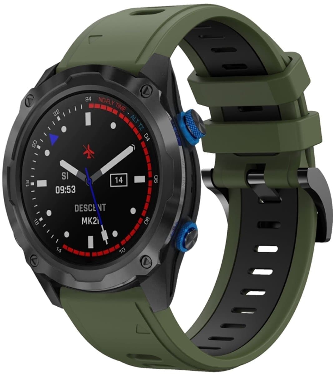 Voor Garmin Descent MK 2i 26mm tweekleurige sport siliconen horlogeband (legergroen + zwart)