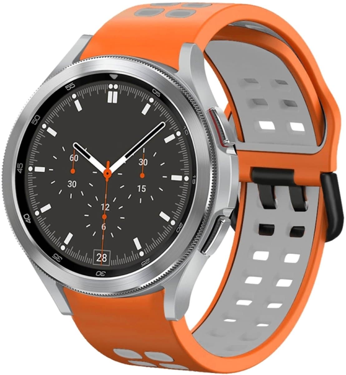 Voor Samsung Galaxy Watch 4 Classic 46 mm 20 mm ademende tweekleurige siliconen horlogeband (oranje + grijs)