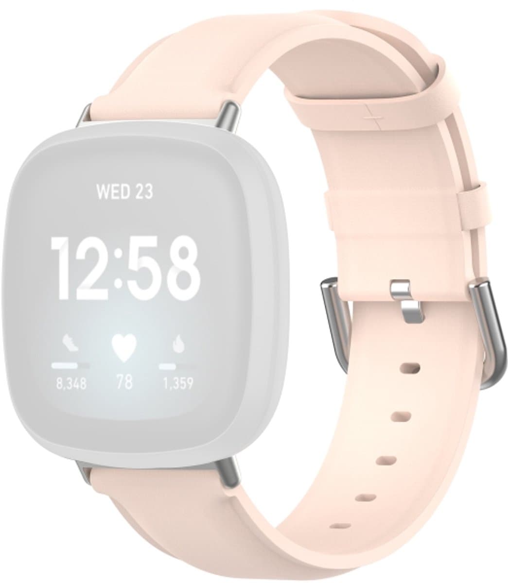 Voor Fitbit Versa 3 / Fitbit Sense ronde staart lederen band, maat: gratis maat (lichtroze)