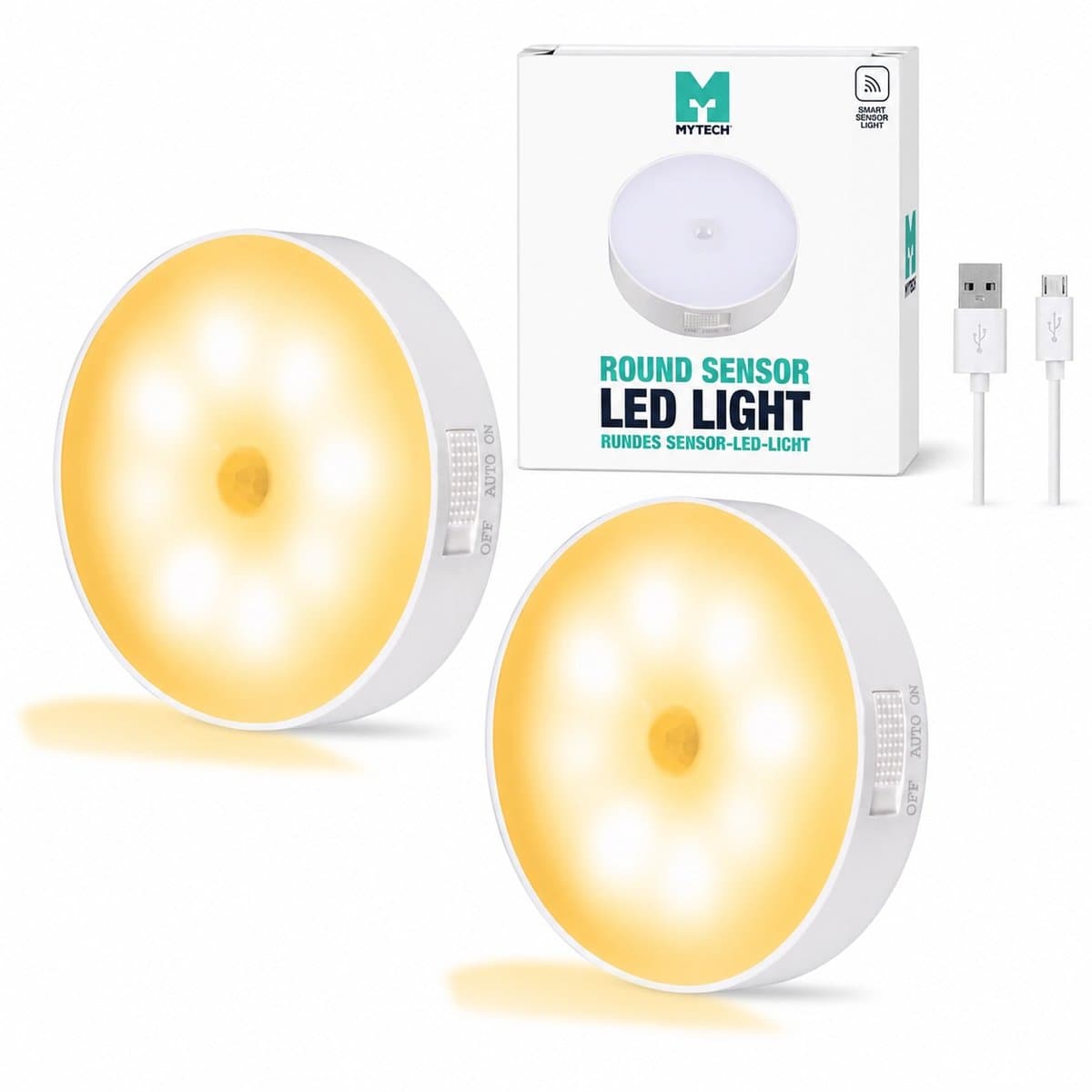 MyTech - USB Oplaadbare Wandlamp binnen - 2-pack - Draadloos & Bewegingssensor - Eenvoudig installeren - Warm wit licht