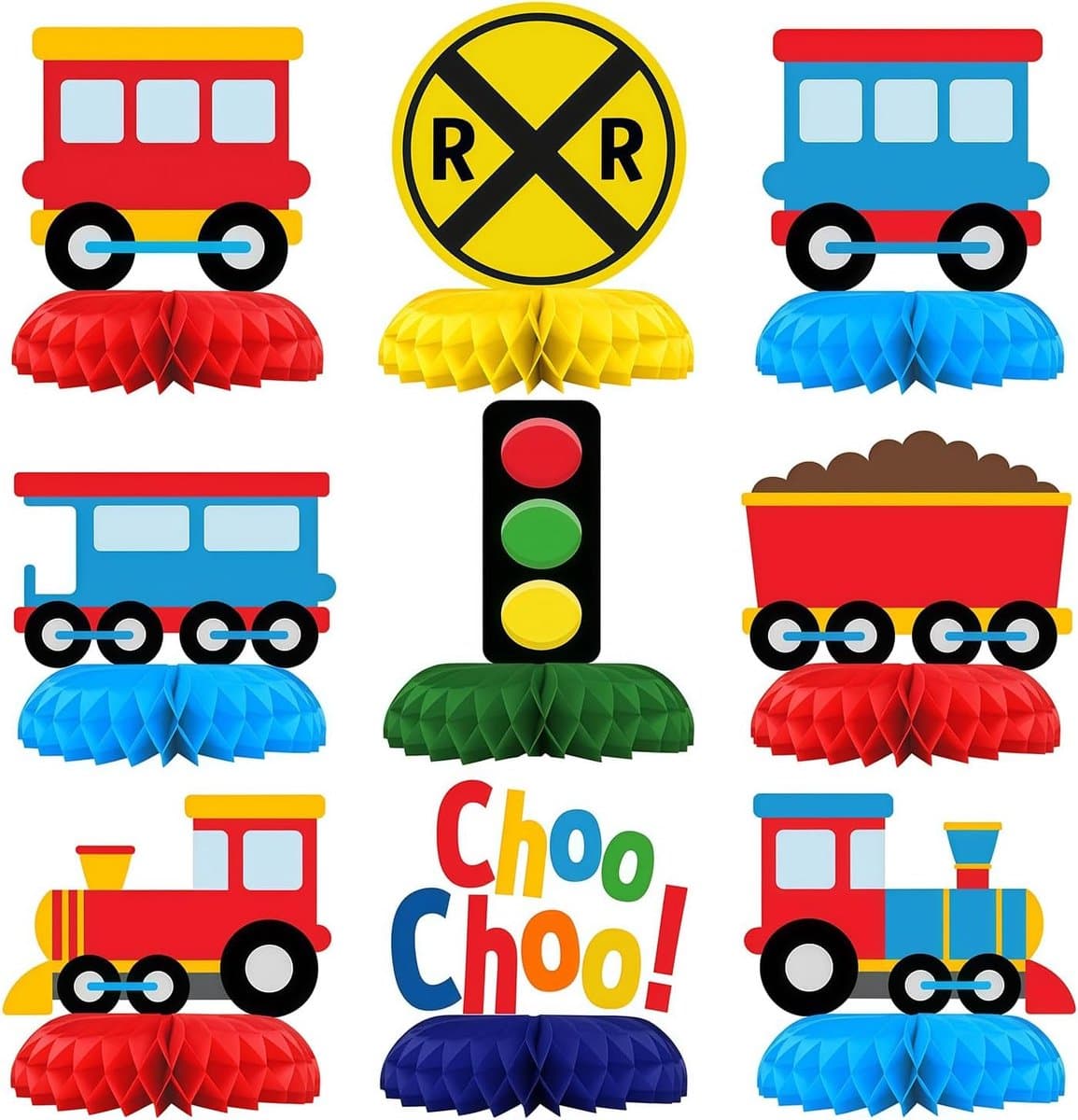 9-Delige Treinspoordecoraties Set - Vrolijke Tafelversiering - Voor Kinderfeestjes en Babyborrels - ShopVlot