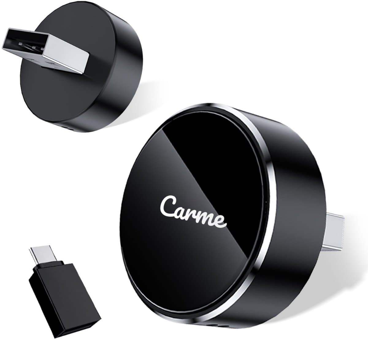 CarMe Ultra Mini 2-in-1 CarPlay Dongle - Draadloos CarPlay & Android Auto - USB-A & USB-C - Android Auto Dongle - Rond