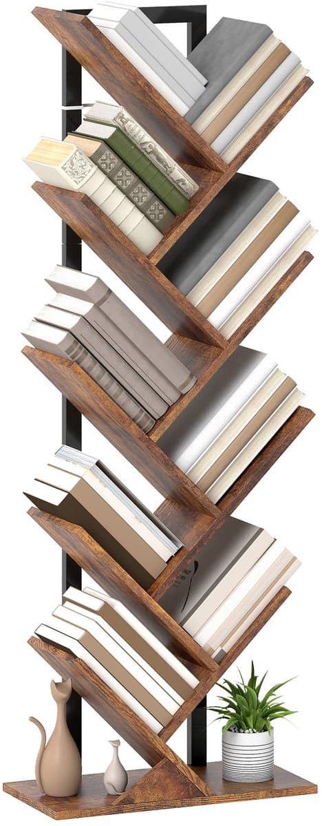 Nutrella Boekenplank - Boekenkast - Boekenrek - Opbergmeubel - Staande boekenkast - Stalen frame - 9 Niveaus - 50 x 24 x 136 cm - Bruin