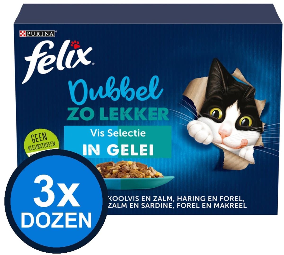 3x Felix - Dubbel Zo Lekker Vis Selectie in Gelei - Kattenvoer Natvoer - doos 12x85g