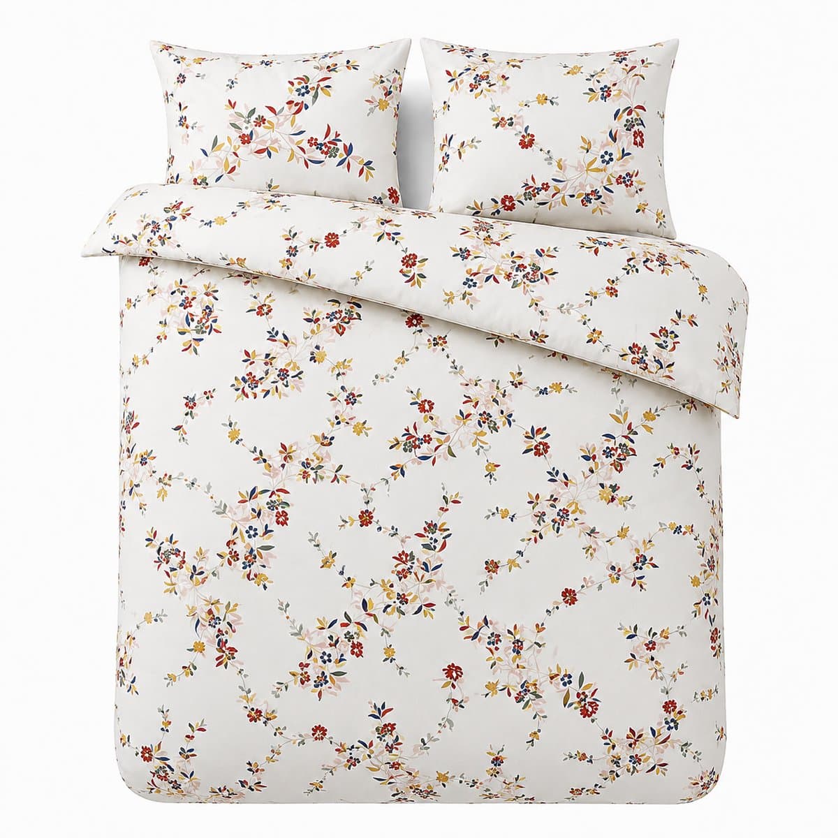 LALIVA Fiore Dekbedovertrekset – 200 x 220 cm – 100% Katoen – 2 Kussenslopen – Bloemen – Wit/Multicolor