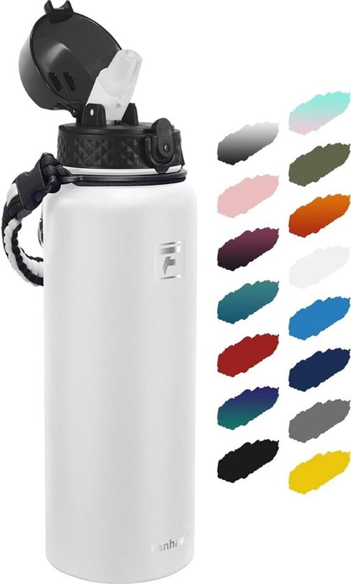 Geïsoleerde Sport Waterfles van 1.2 Liter (40 oz) met Rietje - Roestvrij Staal voor Fitness en Onderweg