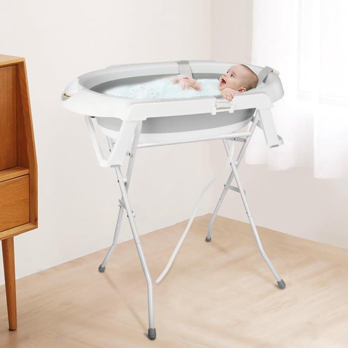 Opvouwbaar Babybad - Bad op voet - Veilig Baden - Met thermometer - XL formaat - Grijs