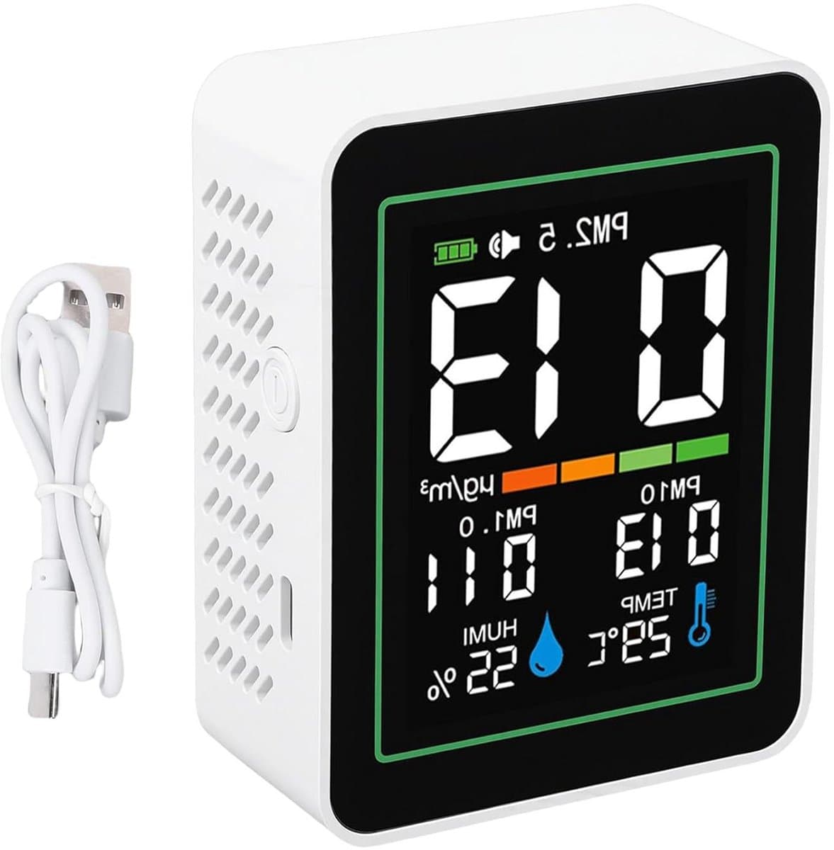 Luchtkwaliteitsmeter - Luchtmonitor Detector - Binnenklimaat Meten - 5 in 1 Sensor - 0-999ug/m³ - Wit